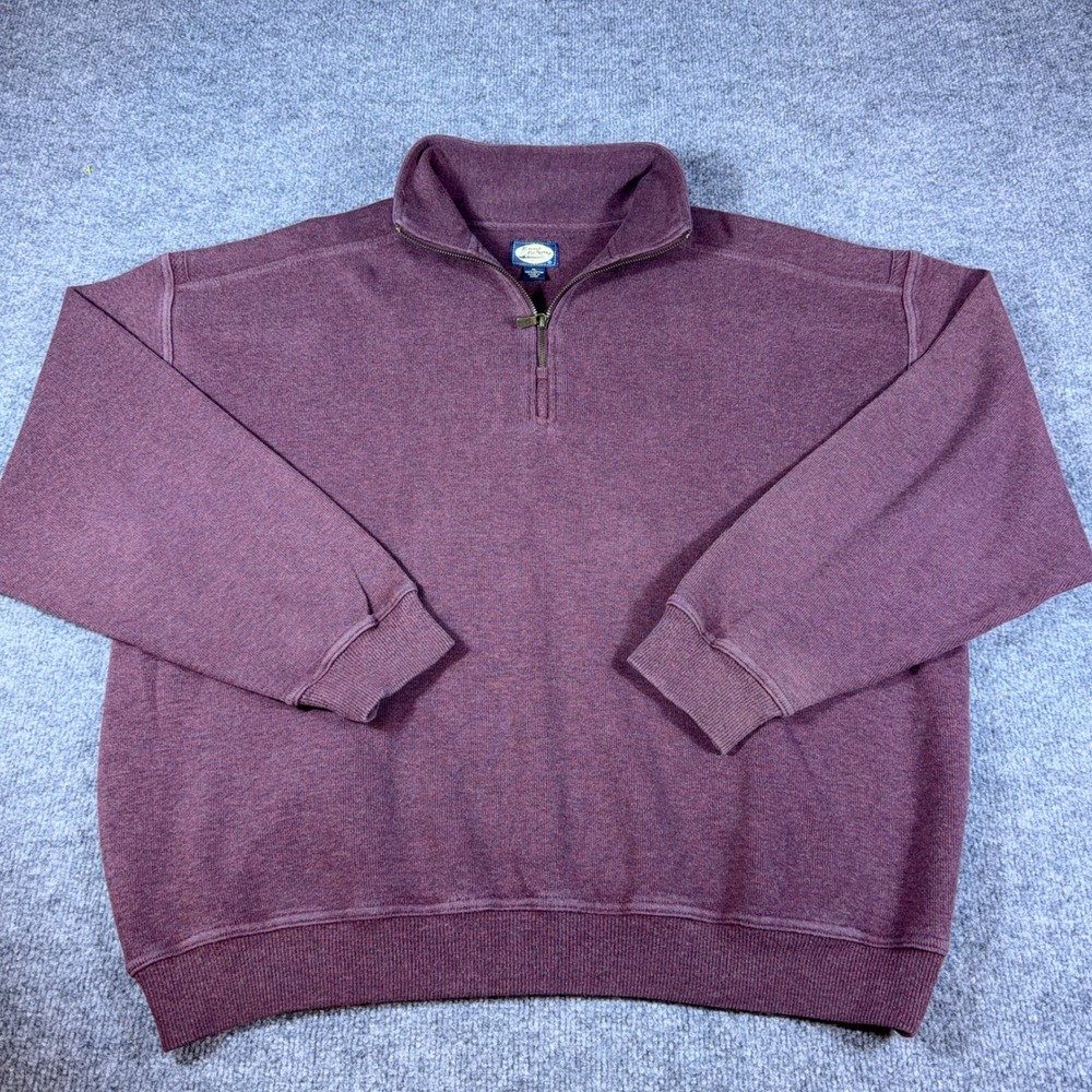 Tommy Bahama Mens XL Quarter Zip Pullover Sweatshirt Burgundy Cotton Knit